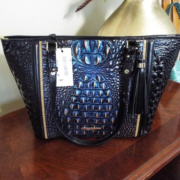 BRAHMIN Melbourne Croc Embossed Leather Handbag - MEDIUM ASHER LAZULI CROWE NWT - Picture 1 of 7